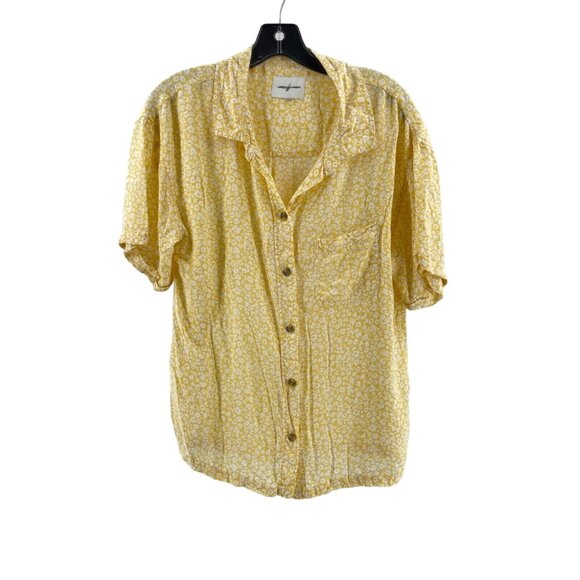 American Eagle Women's Yellow Floral Short Sleeve Button Shirt Top Size S - Picture 2 of 11